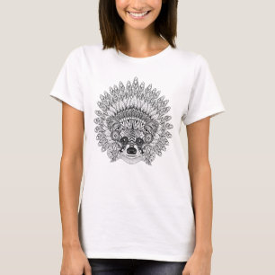 Camiseta Guaxinim no Doodle emplumado da capota da guerra