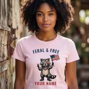 Camiseta Guaxinim Patriótico Selvagem e Livre com Nome Pers