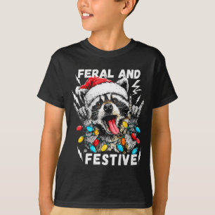 Camiseta Guaxinim roqueiro de Natal engraçado feroz e festi