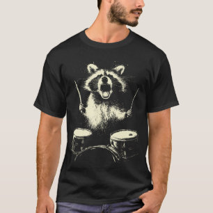 Camiseta Guaxinim Tocando Tambores Música Divertida Animal