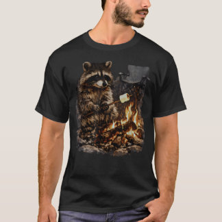 Camiseta Guaxinim Tostando Marshmallows Meme Divertido de A