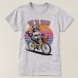 Camiseta Guaxinim Vintage Andando de Bicicleta Até Logo Pôr