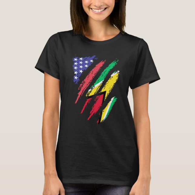 Camiseta Guayanese American Patriot Grown Heart Flag Stripe (Frente)
