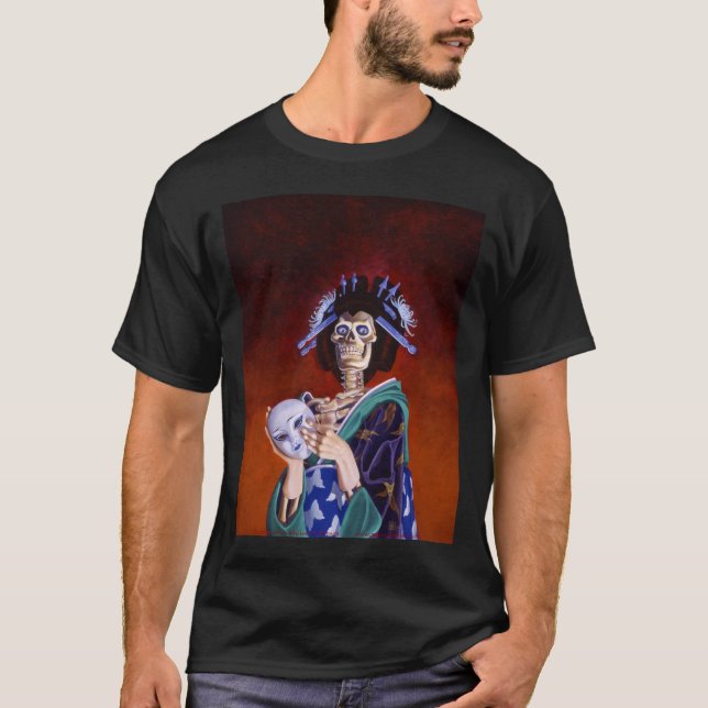 Camiseta Gueixa de esqueleto com máscara (Frente)