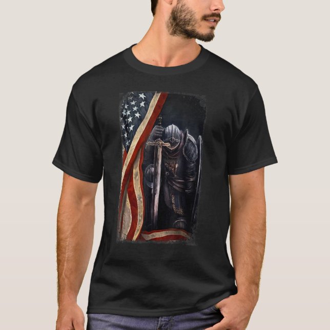 Camiseta Guerra de Deus Cristão da Bandeira Cristo-American (Frente)