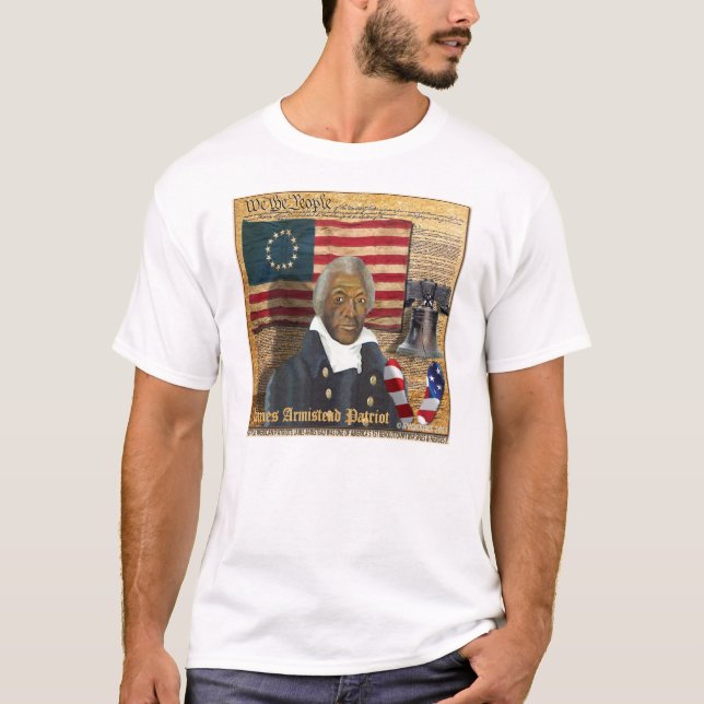 Camiseta Guerra de revolucionário americano preta de James (Frente)