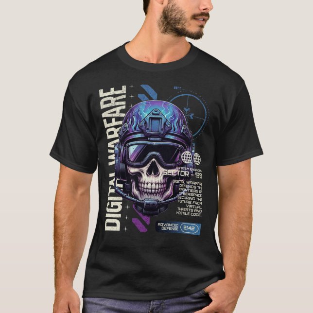 Camiseta Guerra Digital Crânio Cibernético – Setor 99 Futur (Frente)