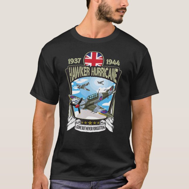 Camiseta Guerra Mundial 2 Aeronaves britânicas Hawker Hurri (Frente)
