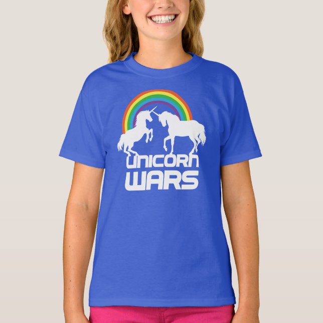 Camiseta Guerras dos unicórnios com o arco-íris (Frente)