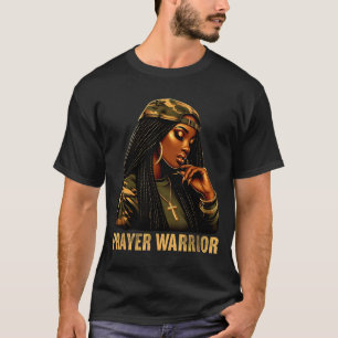 Camiseta Guerreira da Oração Mulher Negra Camo Fé Cristã Em