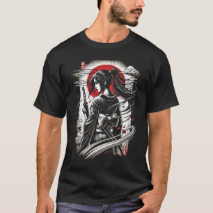 Camiseta Guerreira Geisha Katana - Arte de Tatuagem de Anim