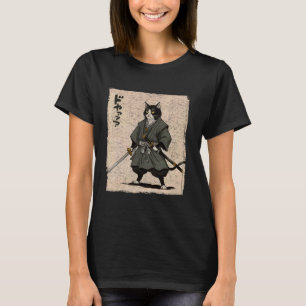 Camiseta Guerreiro Anime Samurai Gato Ukiyo-e Japonês