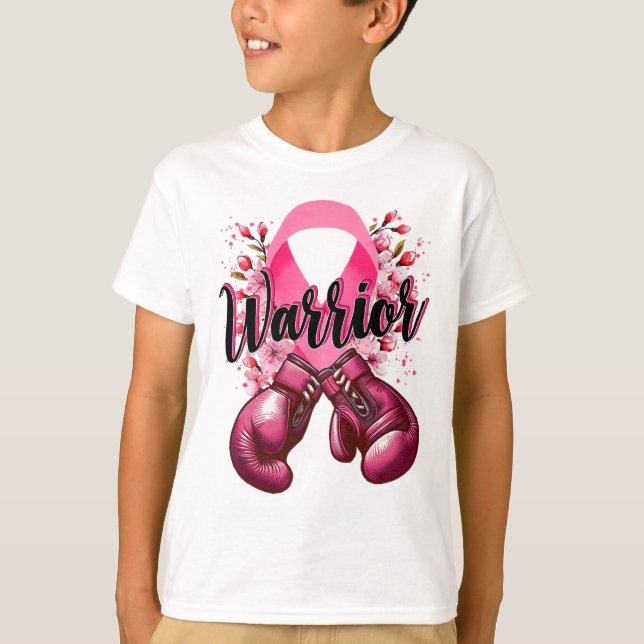 Camiseta Guerreiro Boxando Luvas Rosa Fita Fita Cancer Aw (Frente)
