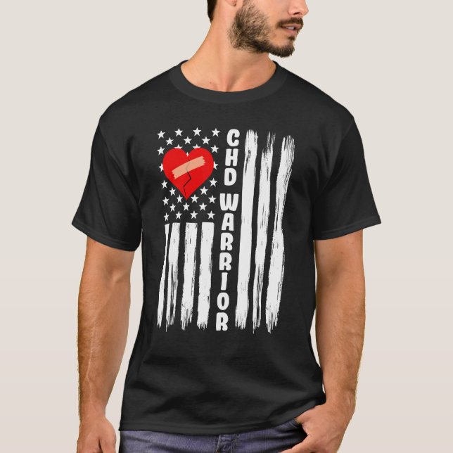 Camiseta Guerreiro CHD Sinalizador dos EUA Doença Cardíaca  (Frente)