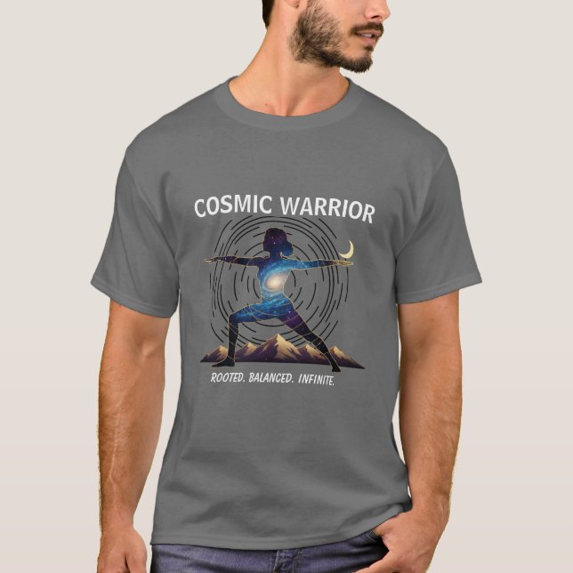 Camiseta Guerreiro Cósmico do Yoga | Postura do Corpo Galác (Frente)
