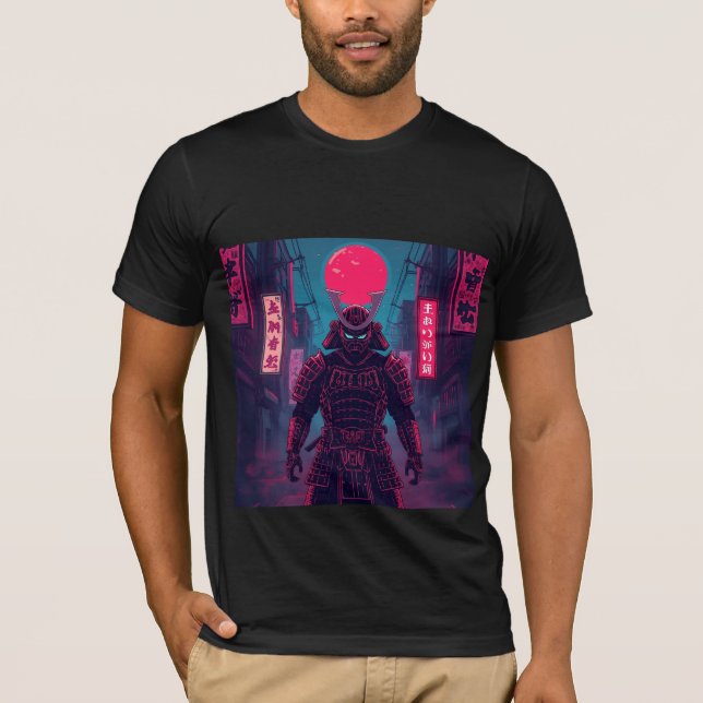 Camiseta Guerreiro Cyberpunk Sob a Lua Vermelha (Frente)