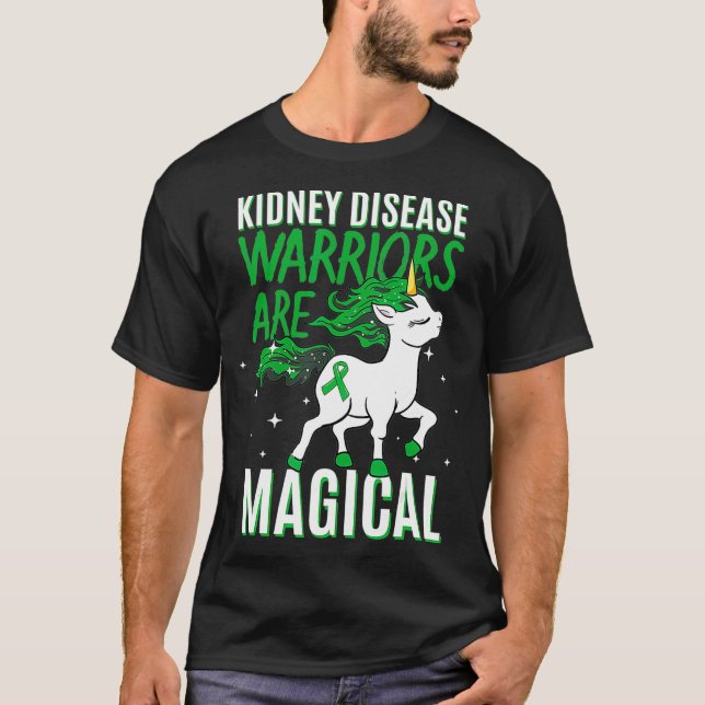 Camiseta Guerreiro da Doença Renal Verde-Magia Unicórnio (Frente)