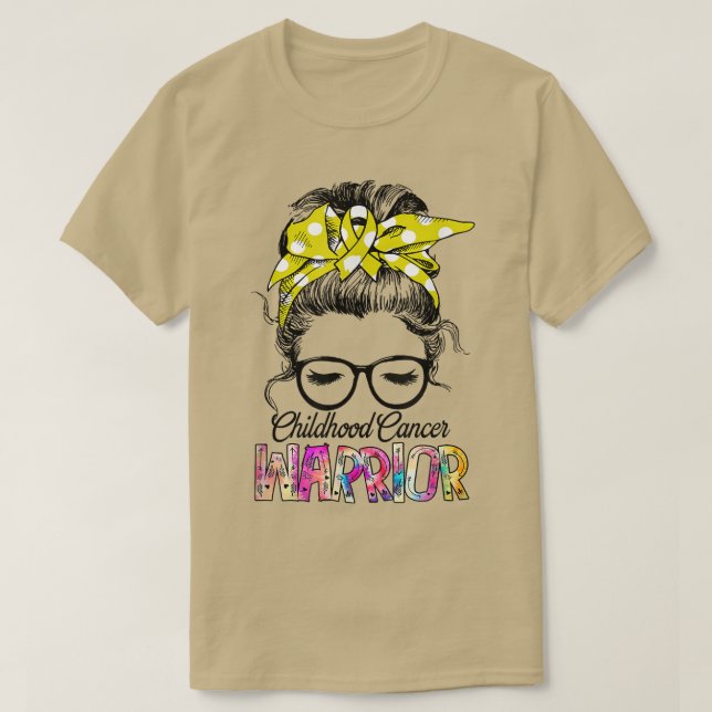 Camiseta Guerreiro de Cancer de infância com faixa Dourada  (Frente do Design)