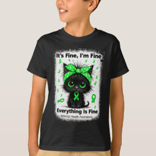 Camiseta Guerreiro de Consciência da Saúde Mental Gato Pret