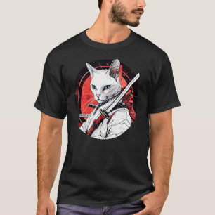 Camiseta Guerreiro de Estimação Divertido Samurai Gato Bran