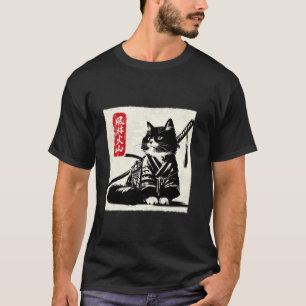 Camiseta Guerreiro de Gato Samurai Arte Japonesa Antiga