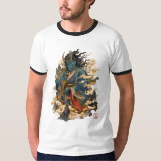 Camiseta Guerreiro Demônio Oni Azul | Mitologia Yokai Japon
