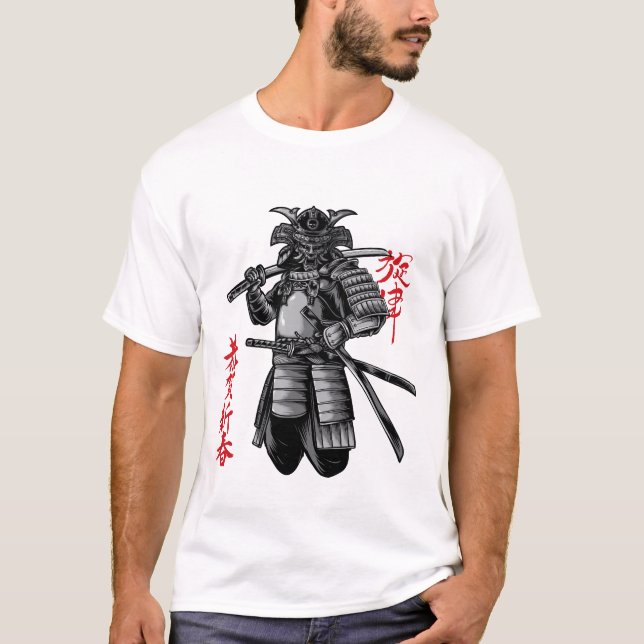 Camiseta Guerreiro feroz Samurai - Arte Bushido Japonesa (Frente)