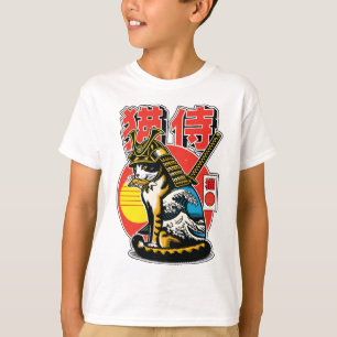 Camiseta Guerreiro Gato Samurai – Tatuagem Ousada de Onda J