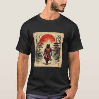 Camiseta Guerreiro Gato Samurai Vinheta Divertida Gato Ukiy