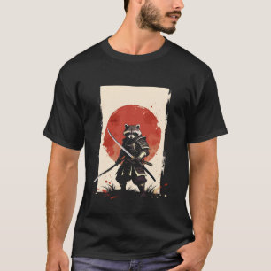 Camiseta Guerreiro Guaxinim Samurai Kawaii Japão Sol Katana
