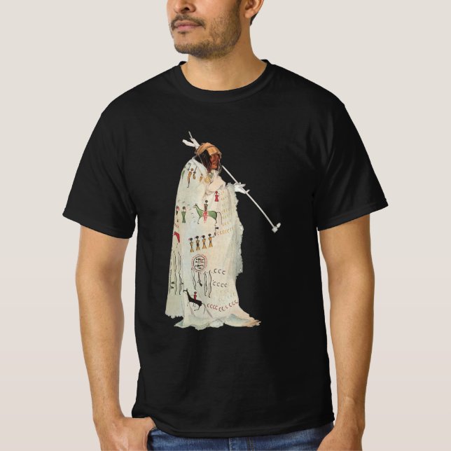 Camiseta Guerreiro Indiano com Pipe Retrato de Karl Bodmer (Frente)