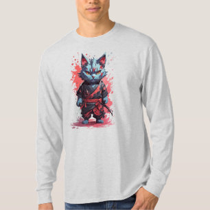 Camiseta Guerreiro Ninja Gato Cinza Aquarela Legal