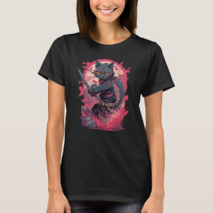 Camiseta Guerreiro Ninja Gato Preto Cute Fire Splash