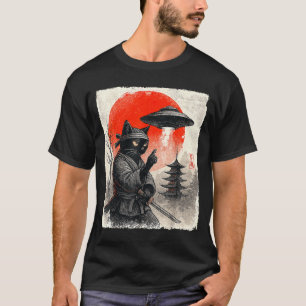 Camiseta Guerreiro Ninja Gato Samurai OVNI Japonês Anime En