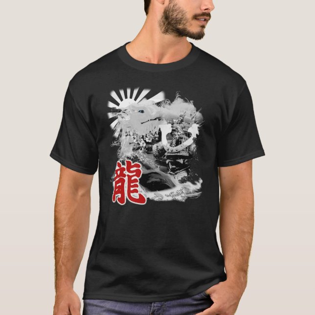 Camiseta Guerreiro Samurai, Dragão Branco Japonês (Frente)