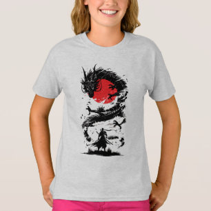 Camiseta Guerreiro Samurai e Batalha de Dragão