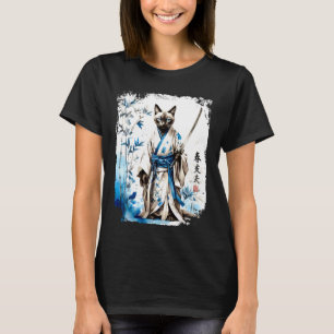 Camiseta Guerreiro Samurai Gato Siames. Arte Japonesa a Tin