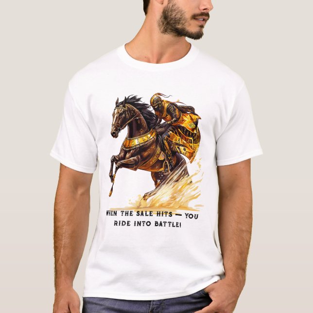 Camiseta Guerreiro sobre Cavalo com Cotação quando a Venda  (Frente)