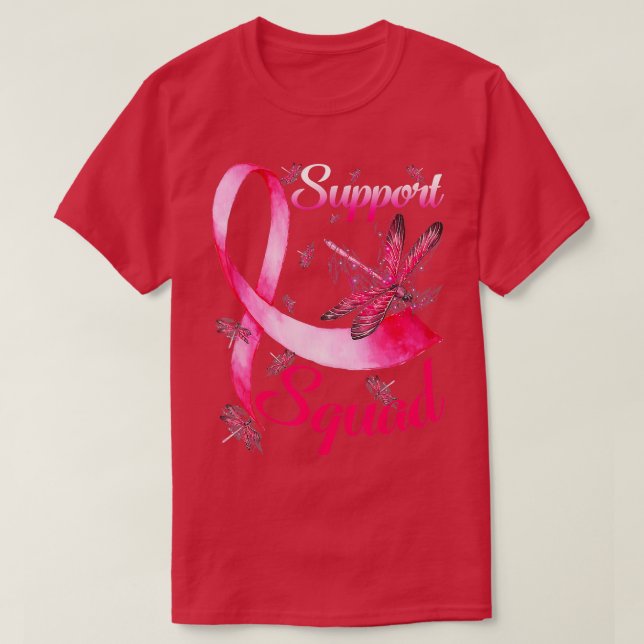Camiseta Guerreiro Suporta Cancer da Mama de Dragonfly em E (Frente do Design)