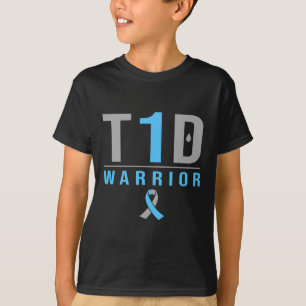 Camiseta Guerreiro T1d Fita Azul Cinza Consciente da Diabet
