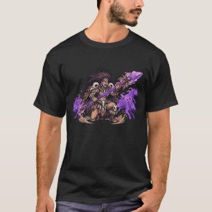 Camiseta Guerreiro Xamã de Pixel Art com Lobos Espirituais 