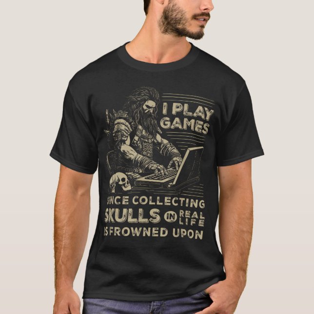 Camiseta Guerrerro de Jogos Colecionando Crânios Jogo de PC (Frente)
