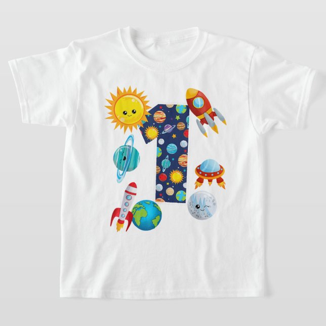 Camiseta Guia do Planeta Espacial Externo com 1 Ano de prim (Postura )
