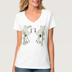 Camiseta Guindastes Japoneses de Coroa Vermelha Embrocado P