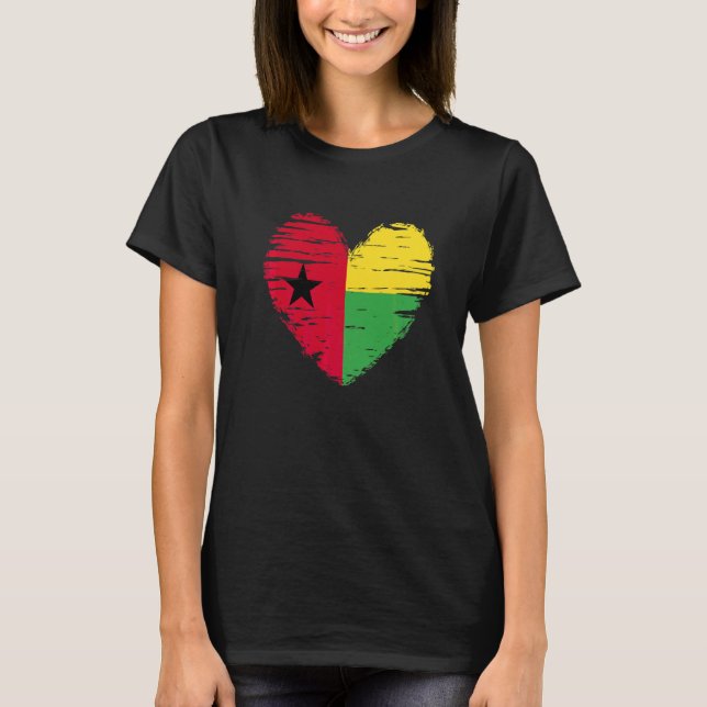 Camiseta Guiné-Bissau Coração Guiné-Bissau Bandeira Guiné-B (Frente)