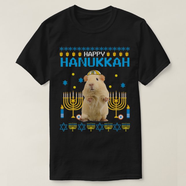 Camiseta Guiné Pig Chanukah Judeu Feio Hanukkah Sweater P (Frente do Design)