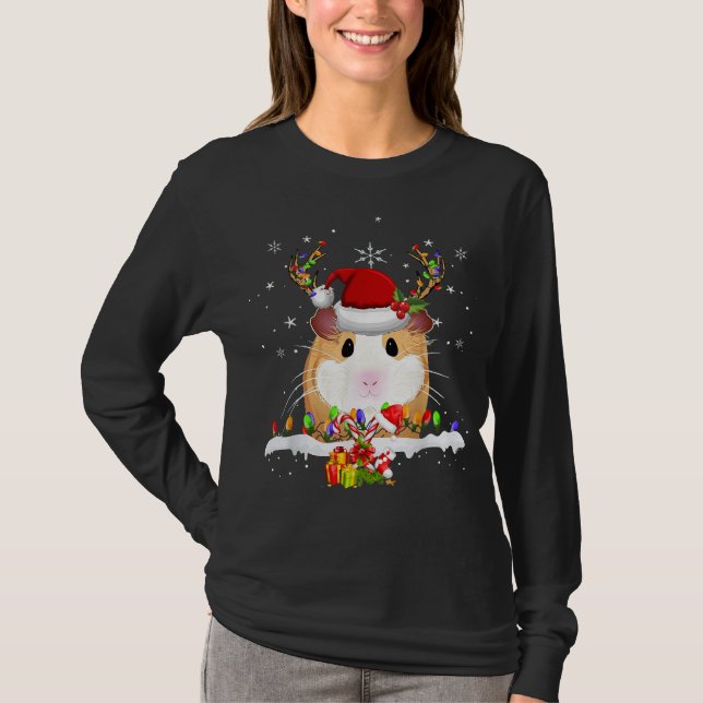 Camiseta Guiné Pig Christmas Reindet Lights (Frente)