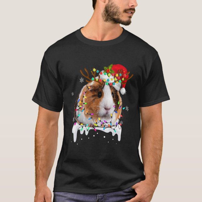 Camiseta Guiné Pig Christmas Reindet Lights (Frente)