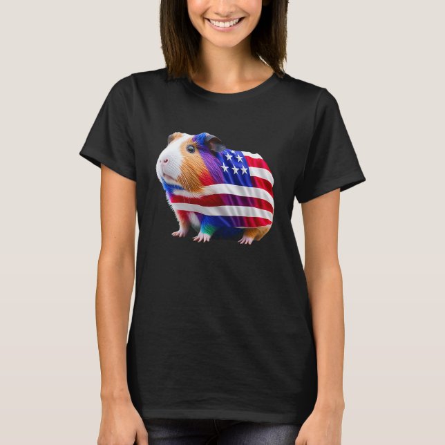 Camiseta Guiné Pig Mãe Pai Engraçado Piggy 4 de julho (Frente)