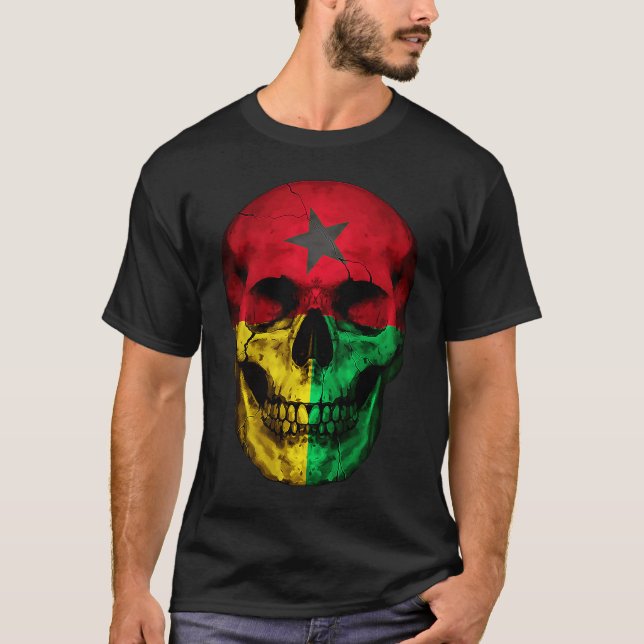 Camiseta Guinea Bissau Flag Skull Bissau Guinean Root Proud (Frente)